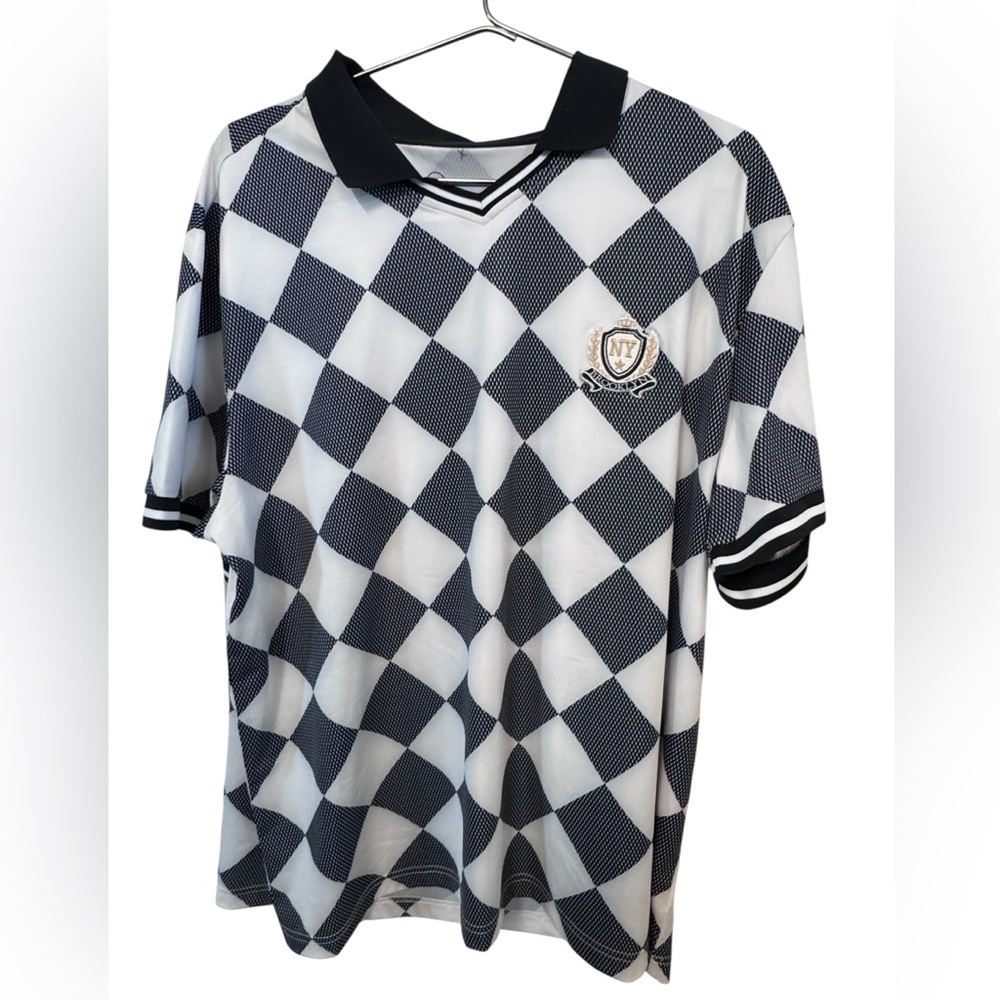 Original Use Black & White Soft Checkered BROOKLYN NY Polo Shirt Men’s XL NETS